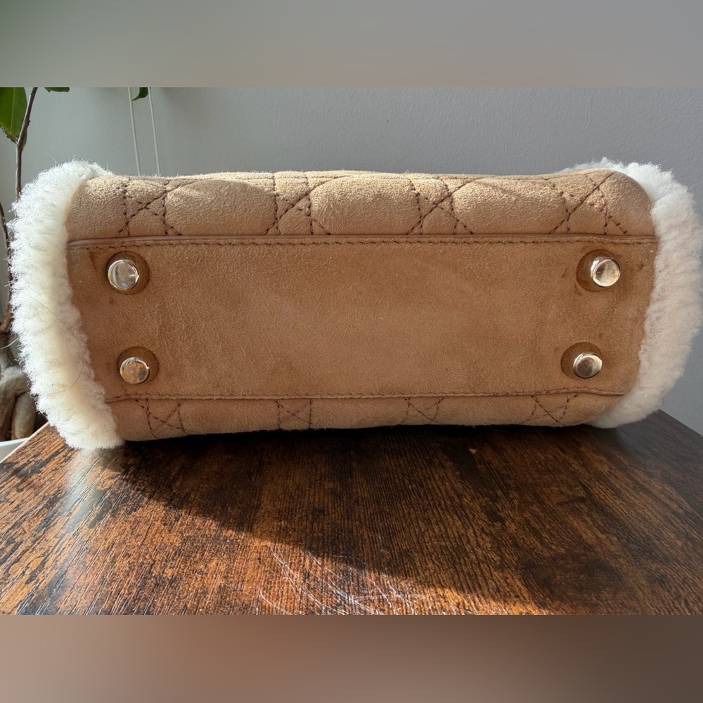 Christian Dior Lady Dior Mini Shearling Cannage Suede Bag Ecru w/ Gold Hardware - Picture 5 of 16